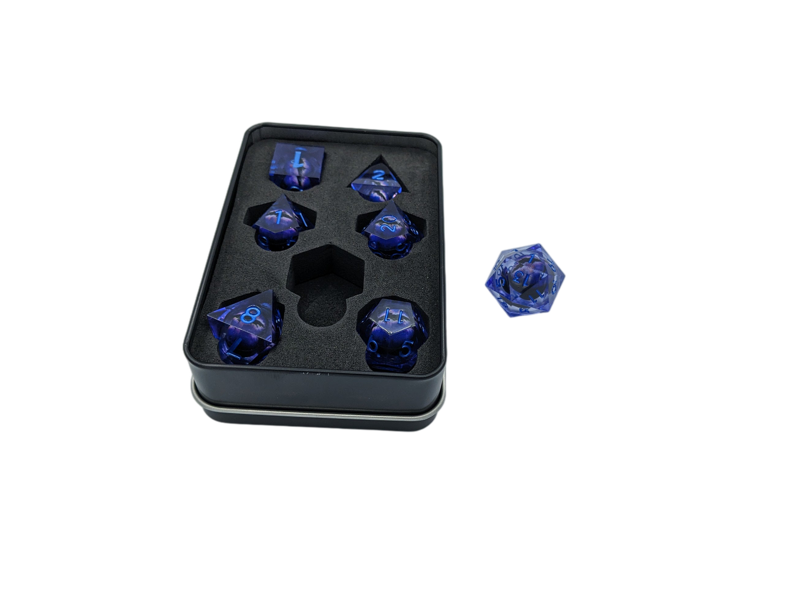 Resin Floating Dragon Eye Dice Set with Tin