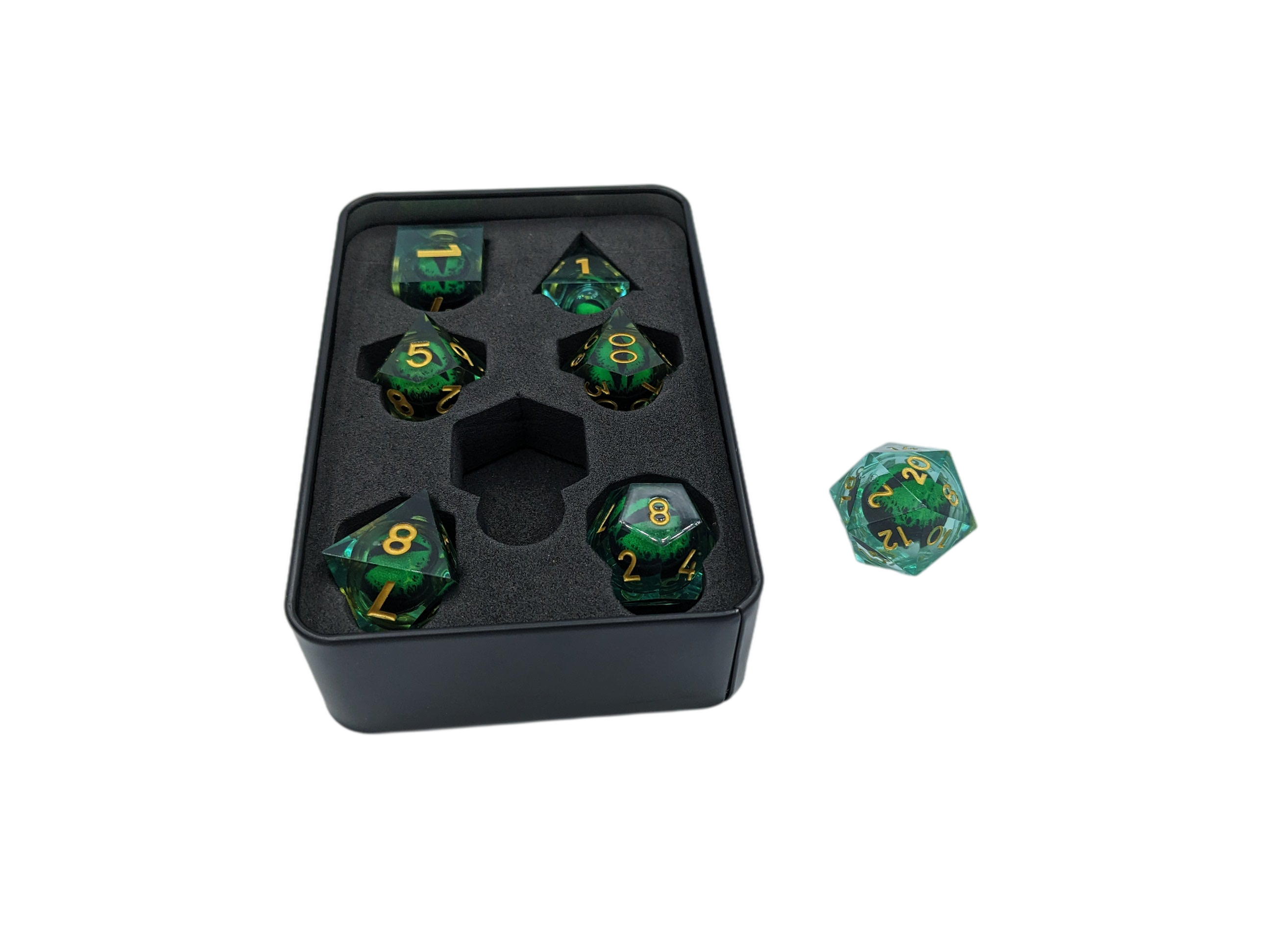 Resin Floating Dragon Eye Dice Set with Tin