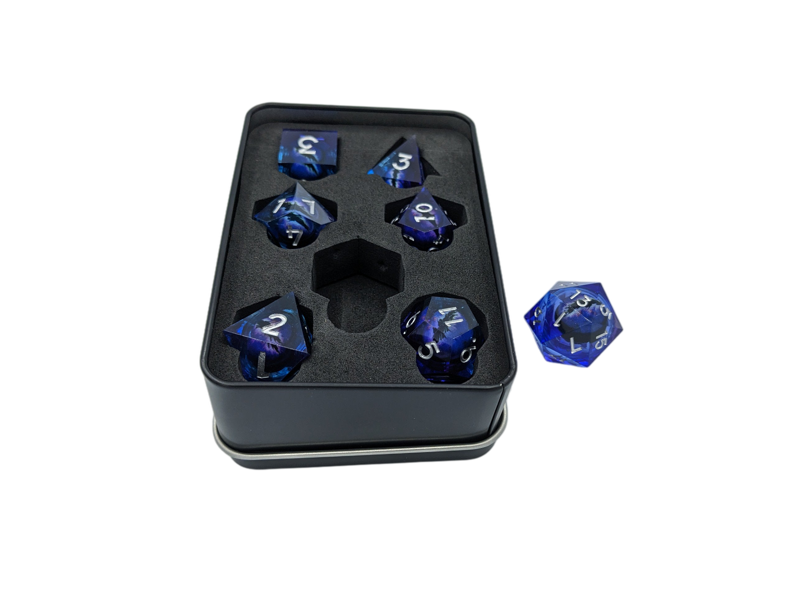 Resin Floating Dragon Eye Dice Set with Tin