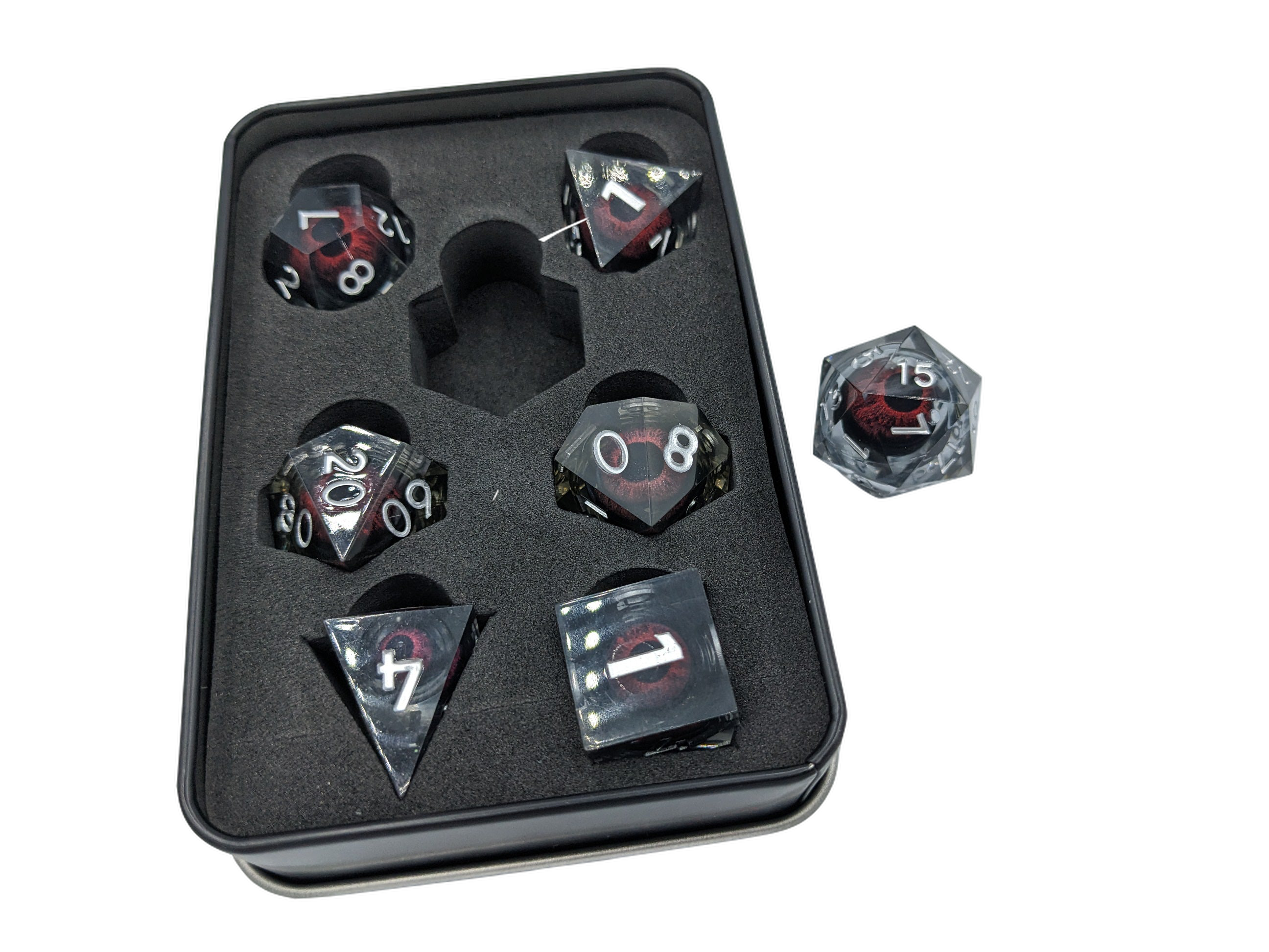 Resin Floating Dragon Eye Dice Set with Tin