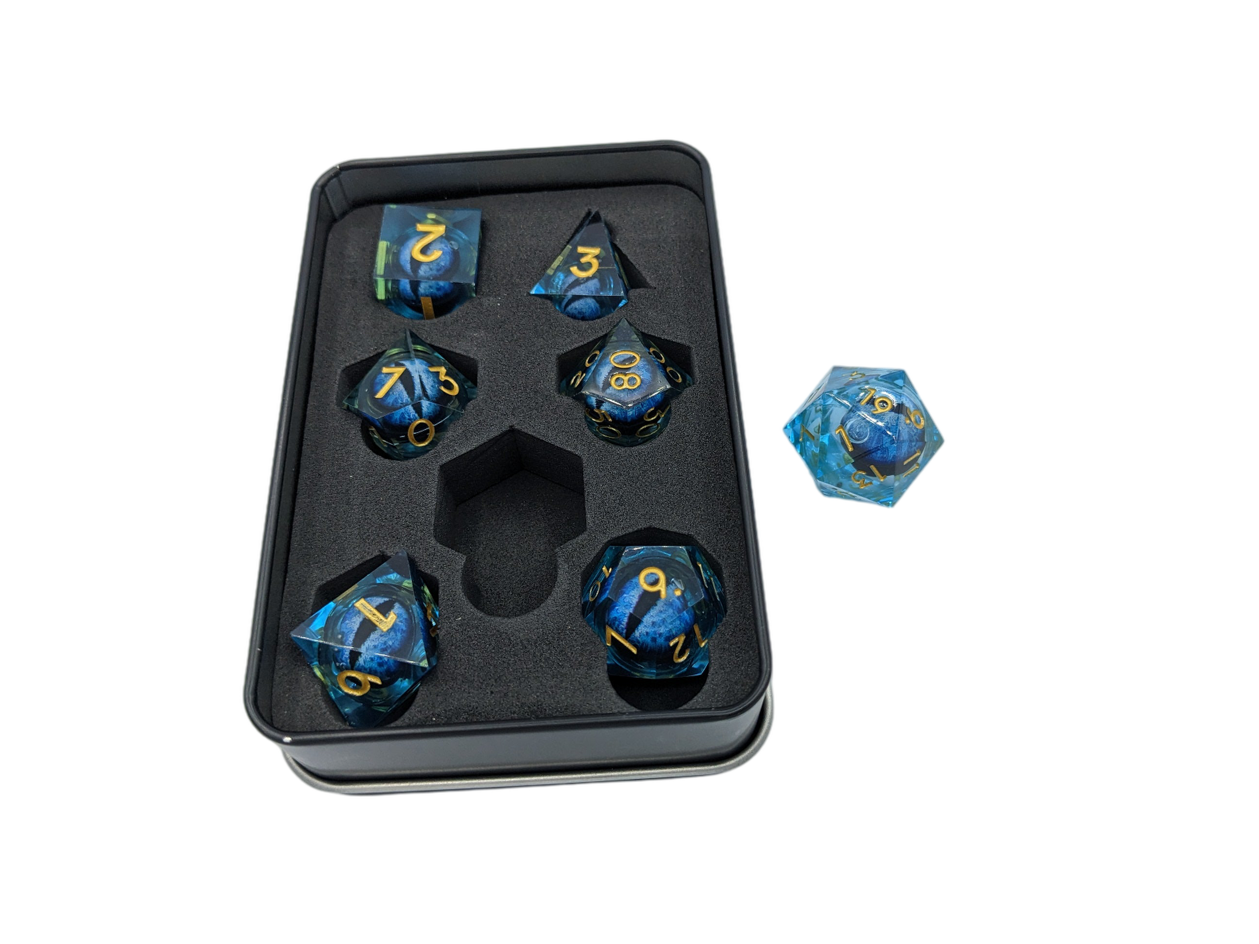 Resin Floating Dragon Eye Dice Set with Tin