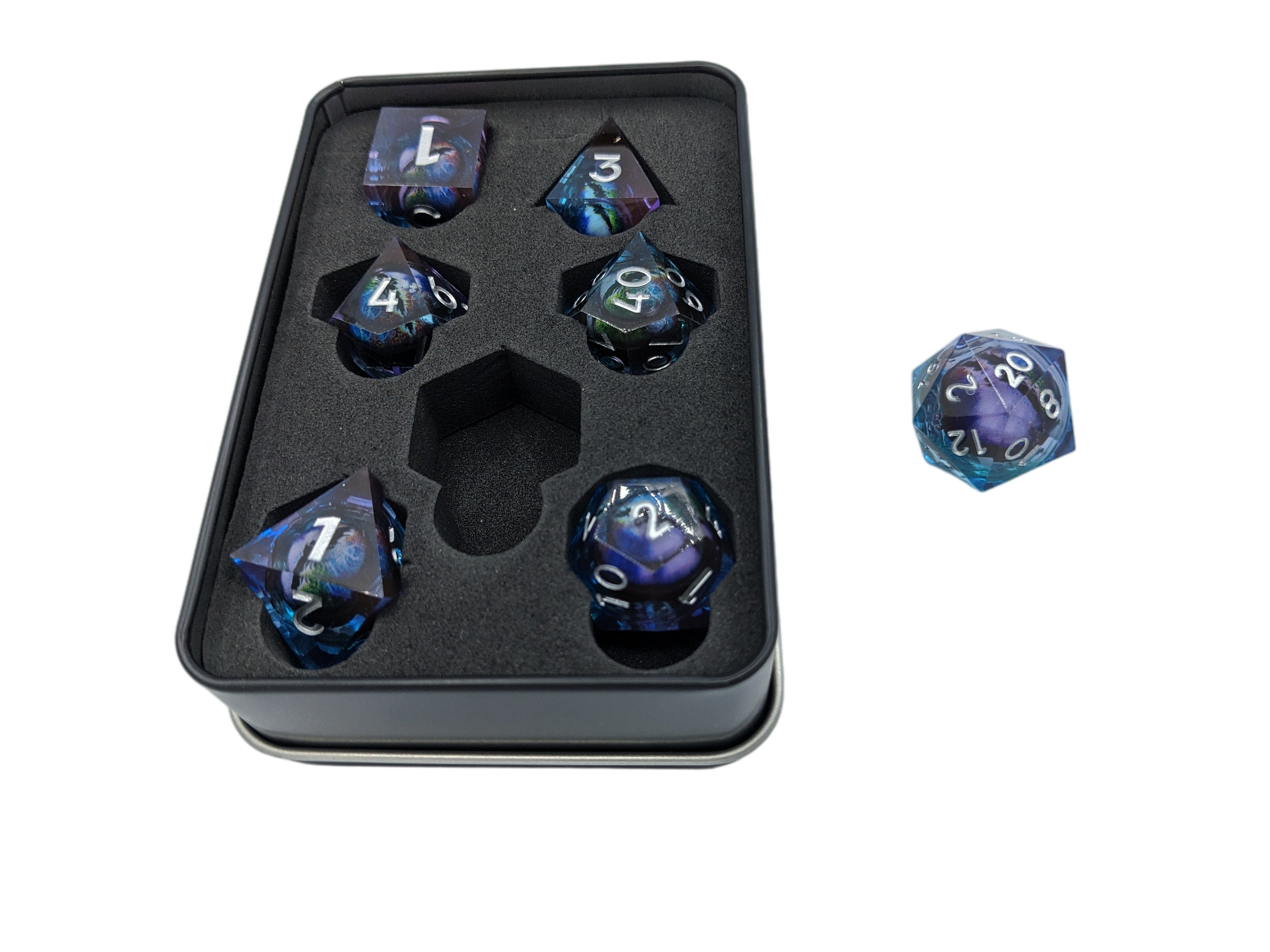 Resin Floating Dragon Eye Dice Set with Tin