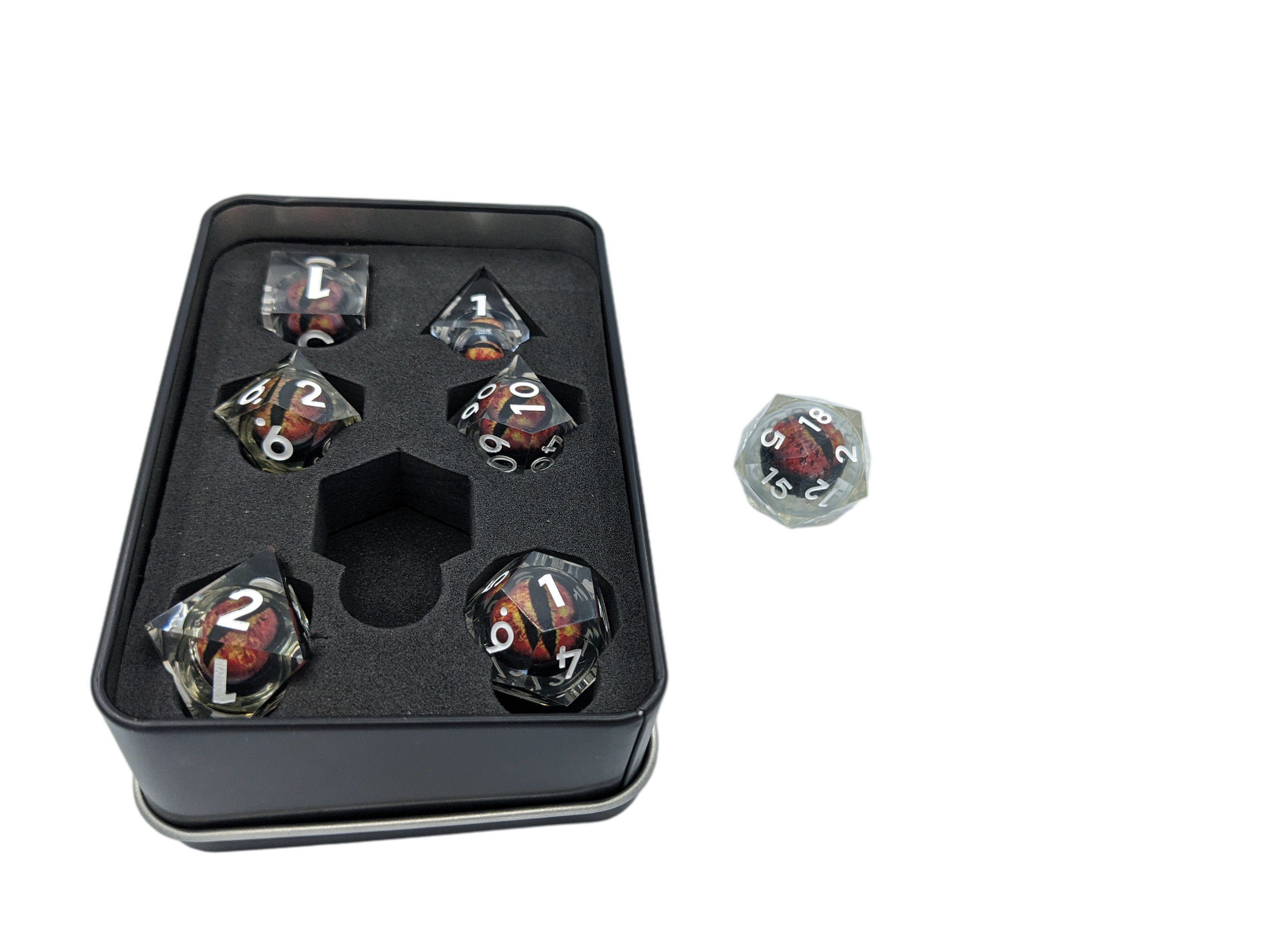 Resin Floating Dragon Eye Dice Set with Tin